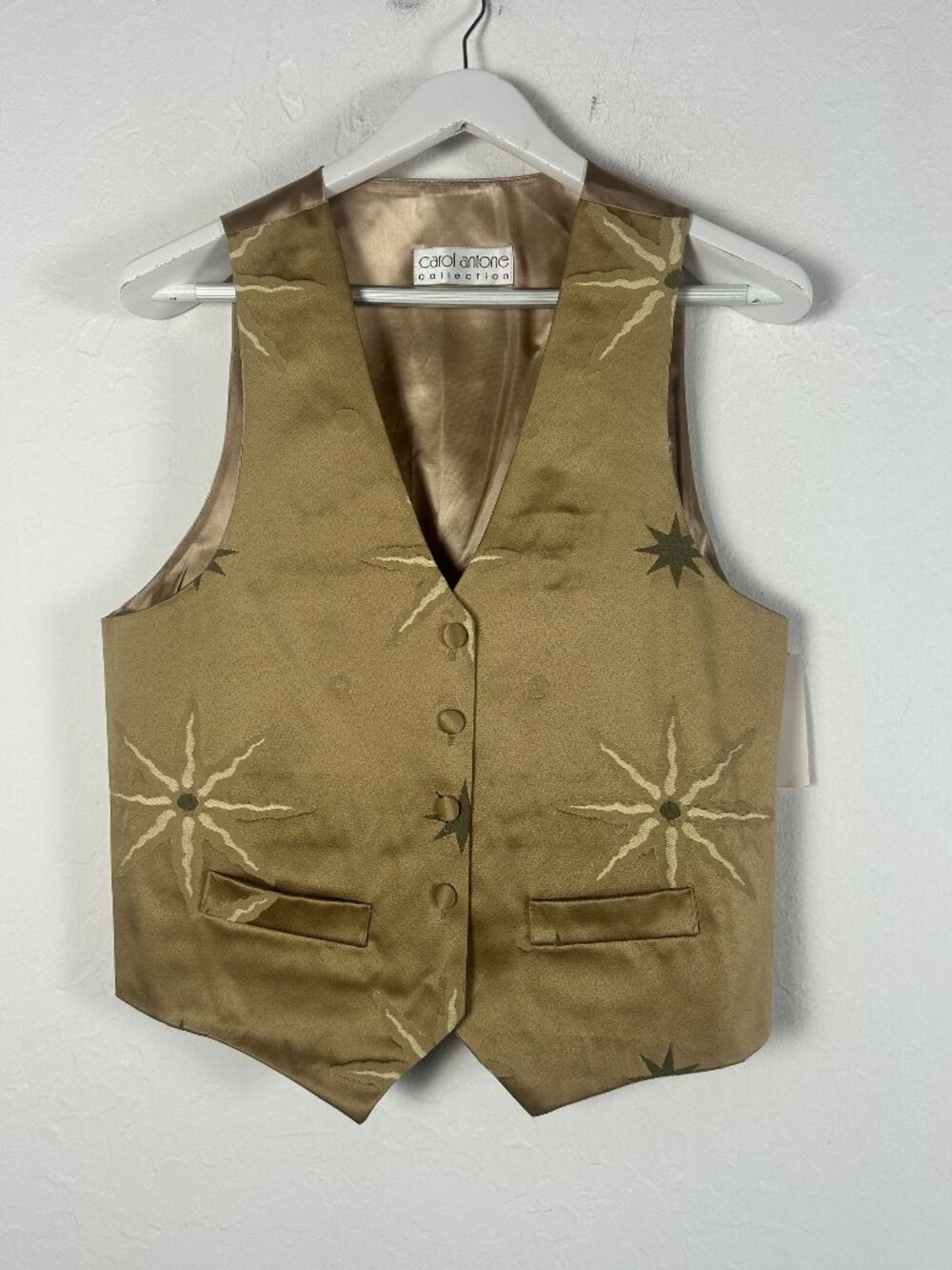 VTG Carol Antone Collection Womens Medium Gold Star Jacquard Waistcoat Vest New